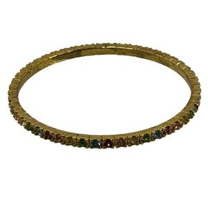 Gold Tone Rainbow Rhinestone Slim Bangle Bracelet Dainty Stackable Round Y2K